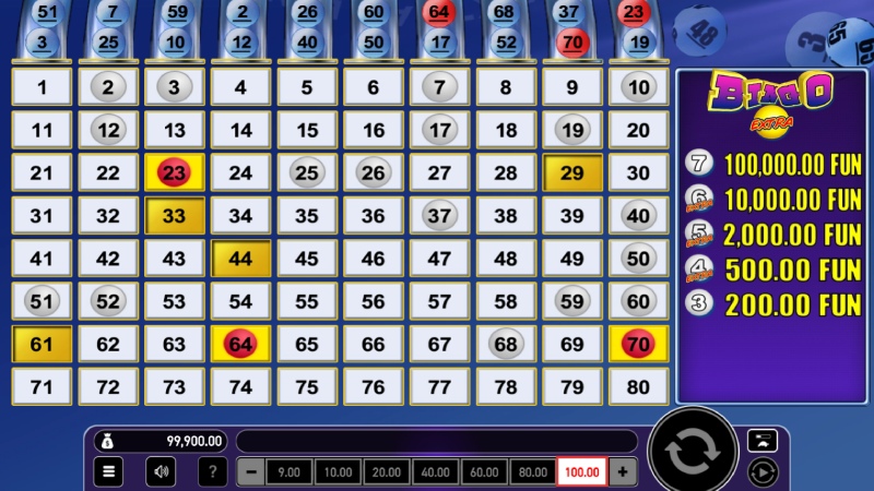 capture d'écran extra bingo de wazdan