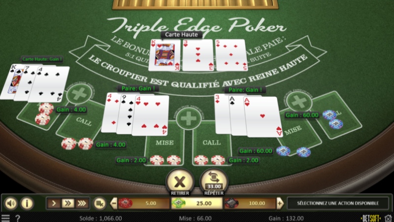 capture d'écran triple edge poker de betsoft 