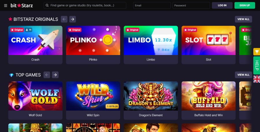 screenshot page d'accueil bitstarz casino